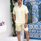Noroke Cotton Satin White Chartreuse Couple Co-ord Set - Swadesiicart