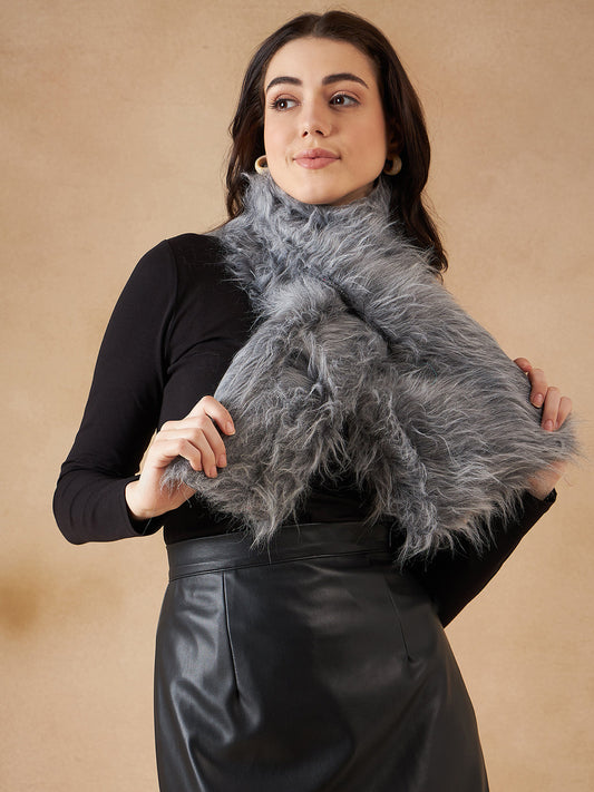 InWeave Women's Light Grey Faux Fur Neck Warmer - Swadesiicart