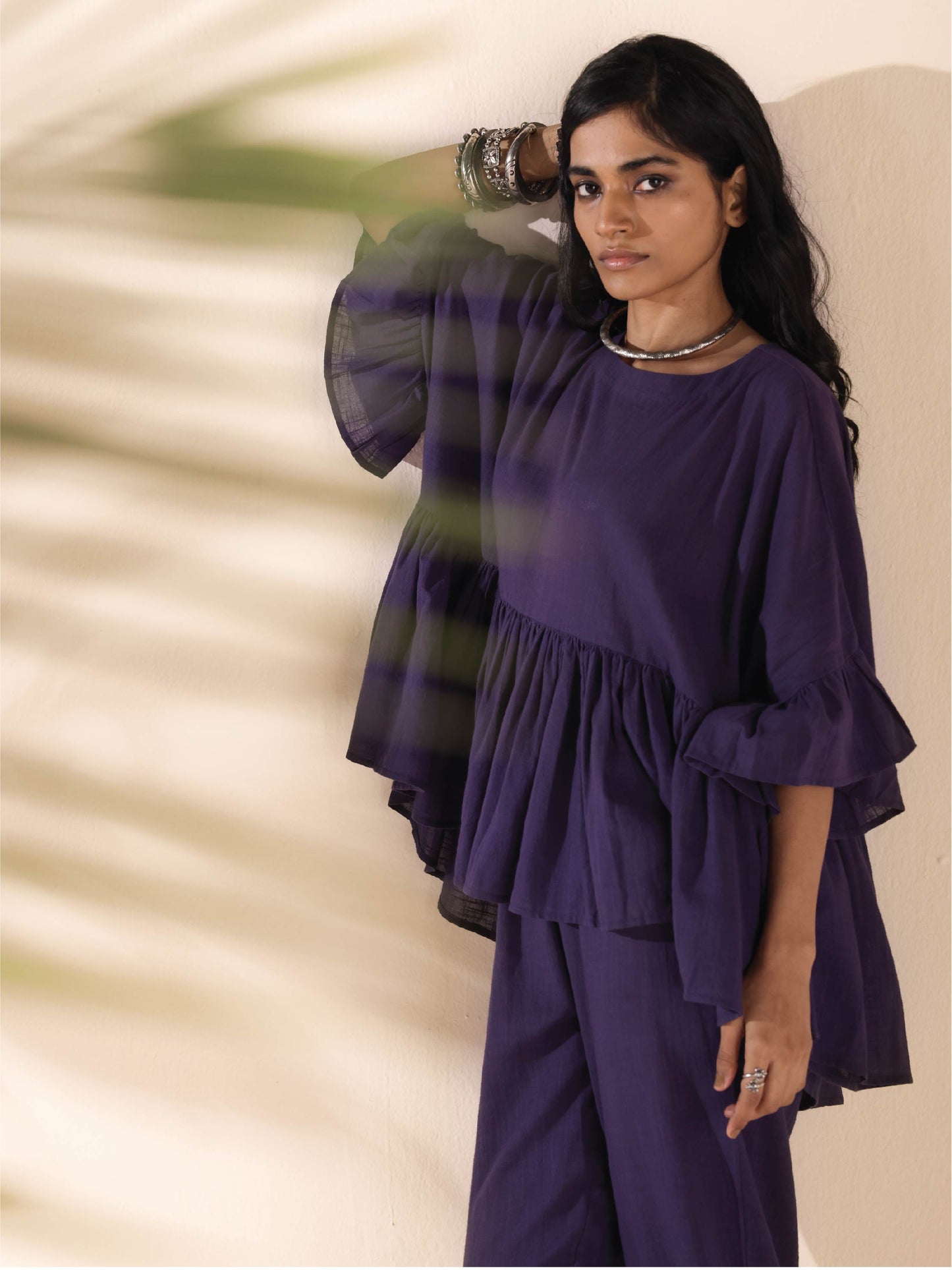 trueBrowns Purple Cotton Flared Co-ord Set - Swadesiicart