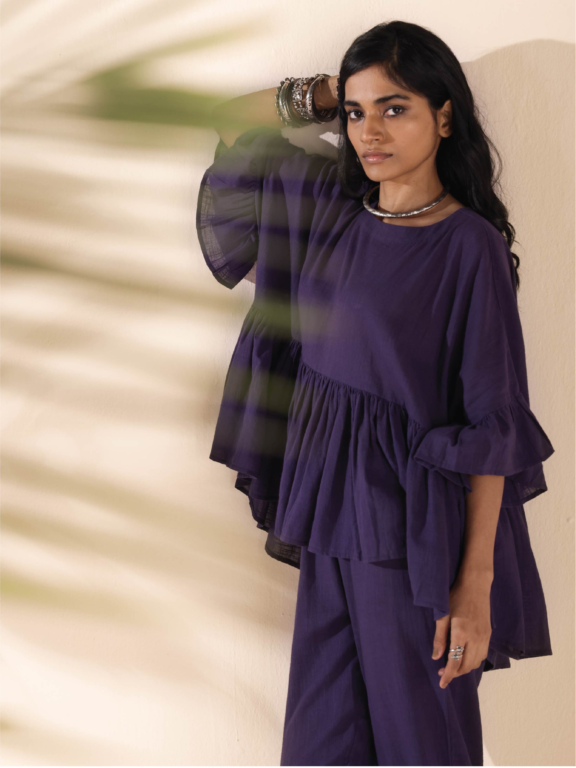 trueBrowns Purple Cotton Flared Co-ord Set - Swadesiicart
