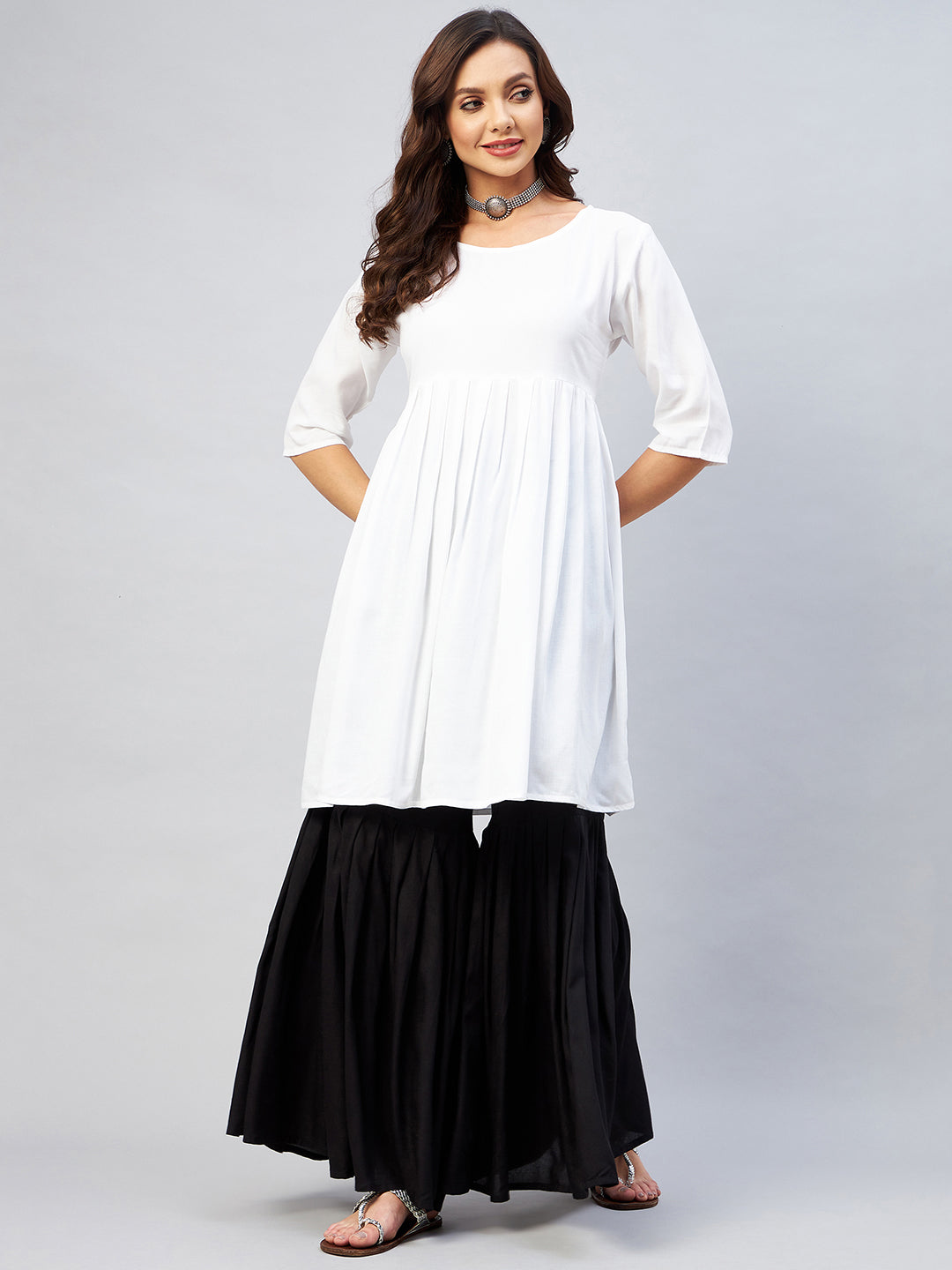InWeave Women's Cream Short Anarkali Kurta - Swadesiicart