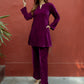 trueBrowns Wine Solid Velvet Co-Ord Set - Swadesiicart