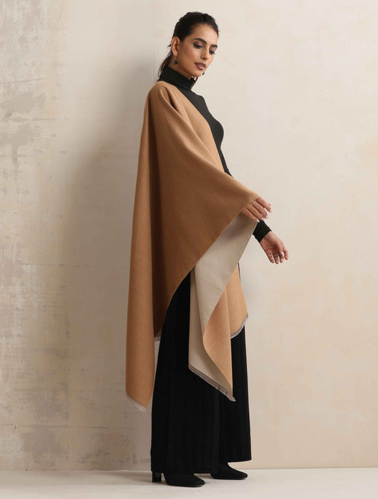 trueBrowns Brown Reversible Solid Woollen Stole | Swadesiicart
