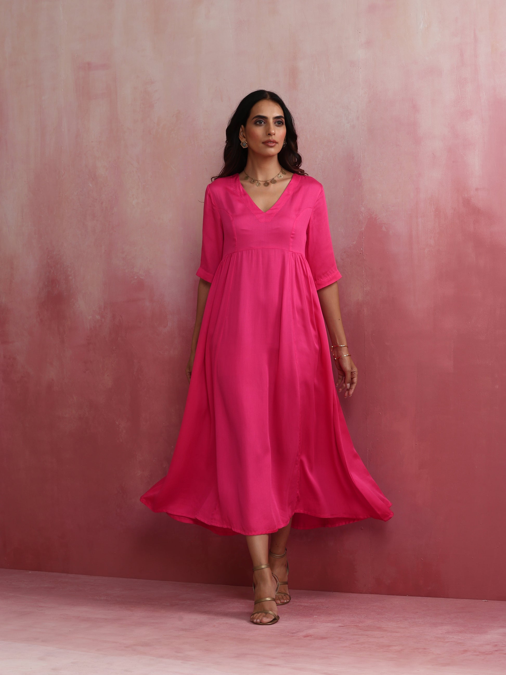 trueBrowns Modal Pink Dress | Swadesiicart