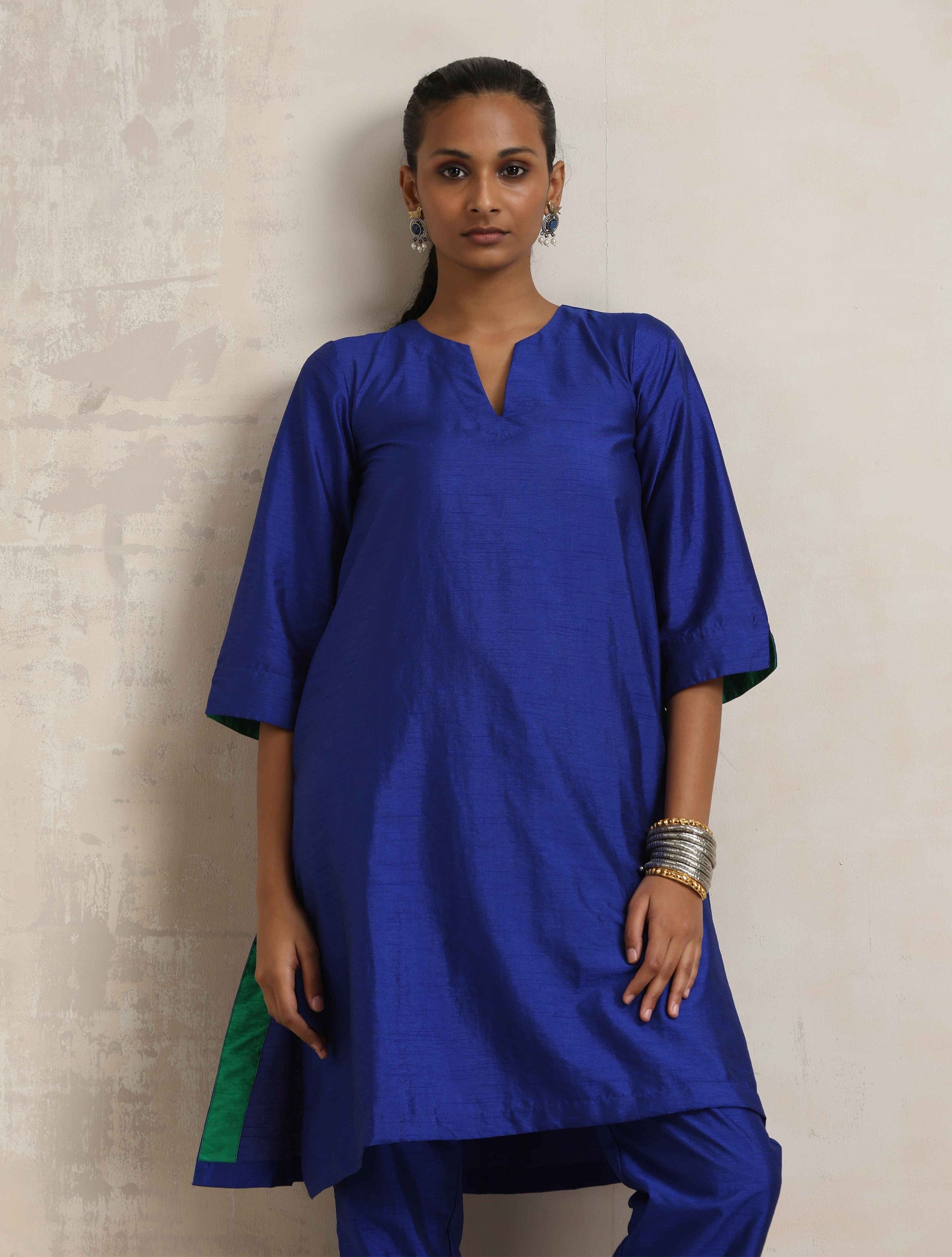 trueBrowns Blue Silk Kurta Co-ord Set - Swadesiicart