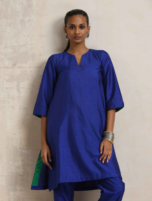 trueBrowns Blue Silk Kurta Co-ord Set - Swadesiicart