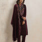 trueBrowns Purple Velvet Geometric Embroidered Kurta Pant Dupatta Set | Swadesiicart