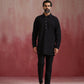 trueBrowns Men's Black Cotton Shirt Collar Stylized Kurta Co-ord set - Swadesiicart