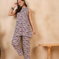 InWeave Purple White Moroccan Print Round Neck Kurta Set - Swadesiicart