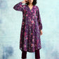 trueBrowns Wine Printed Velvet Neck Pleat Kurta | Swadesiicart