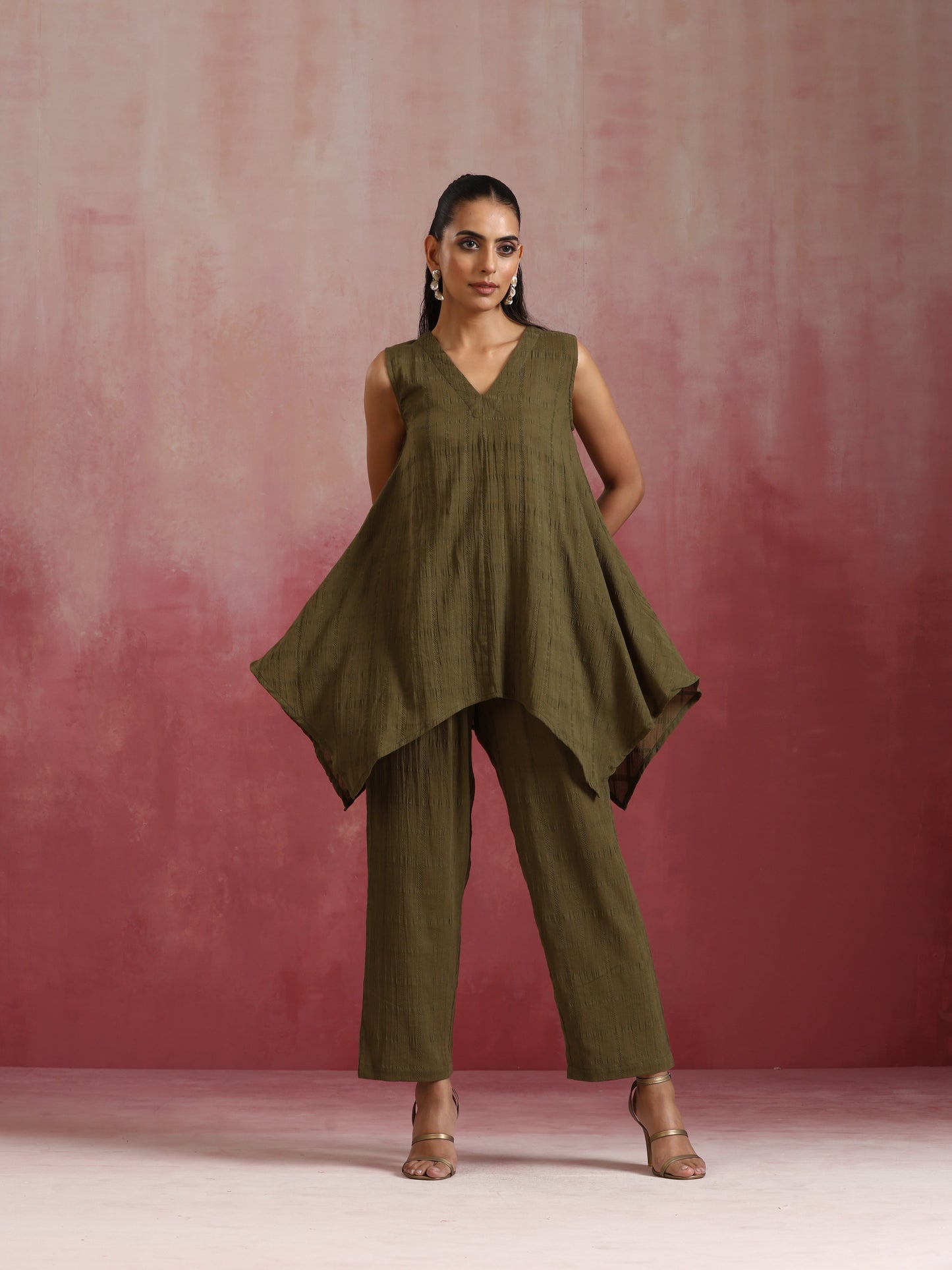 trueBrowns Olive Cotton Dobby Dobby Co-ord set - Swadesiicart