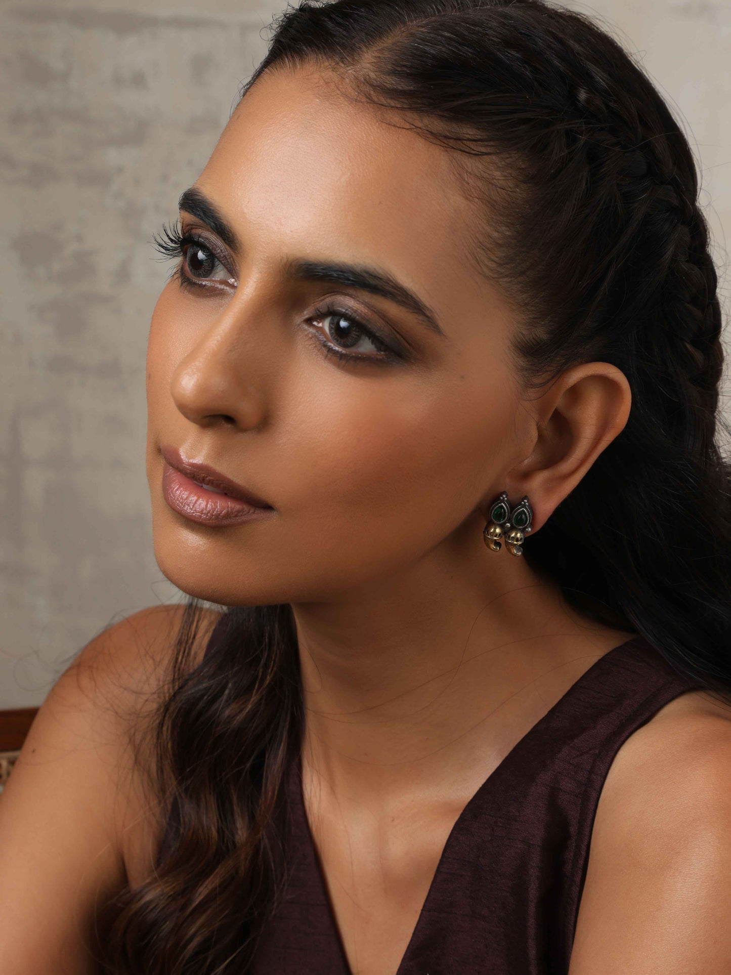 trueBrowns Silver Gold Tone Stud Earrings | Swadesiicart
