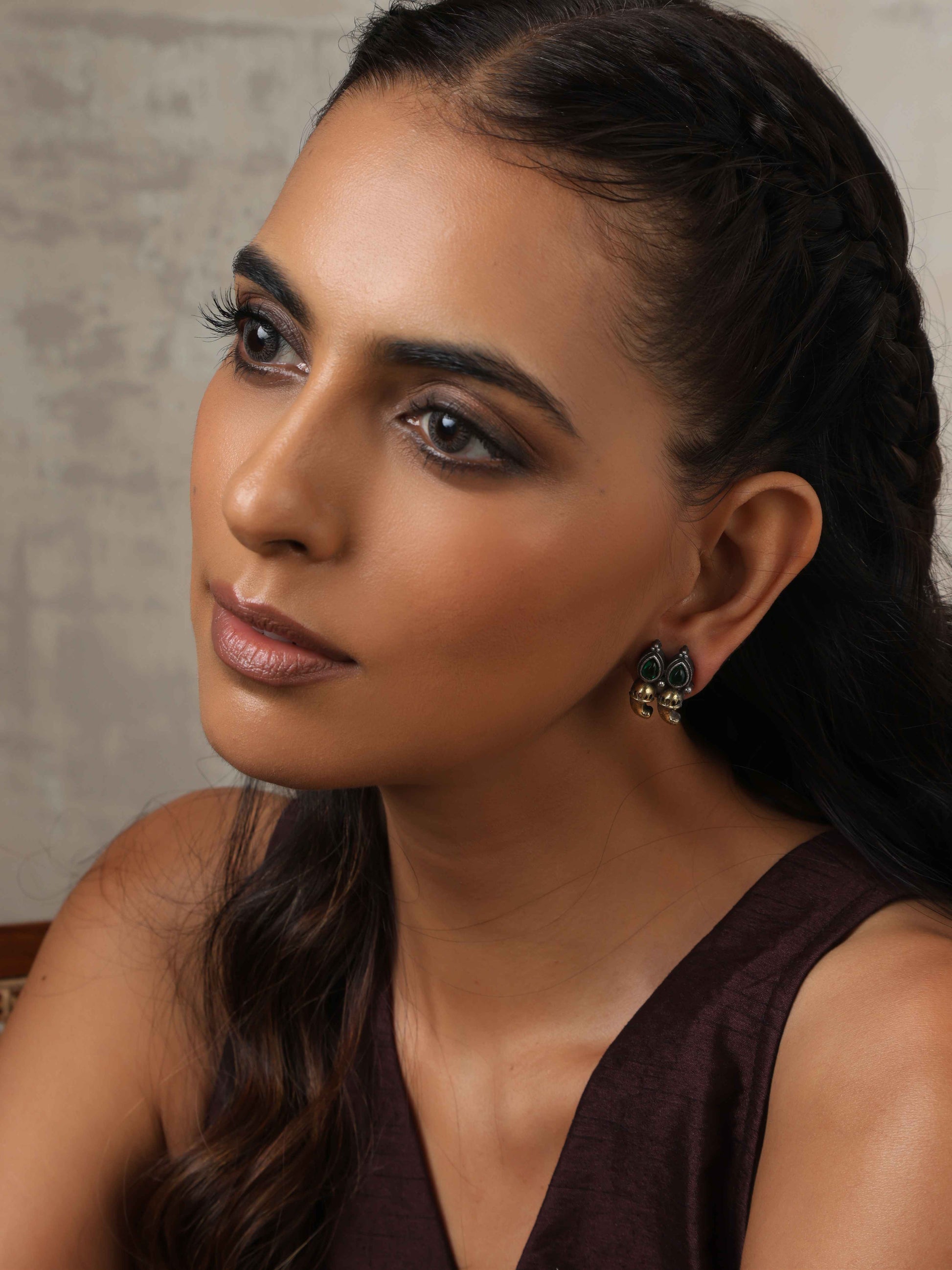 trueBrowns Silver Gold Tone Stud Earrings | Swadesiicart