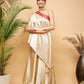 InWeave Women's Beige Red Brocade Oneshoulder Top Satin W Palazzo Set - Swadesiicart