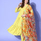 InWeave Women's Lime Green Flared Kurta Set With Green Organza Dupatta - Swadesiicart