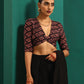 trueBrowns Black Muslin Silk Diamond Printed Deep V-Neck Blouse | Swadesiicart