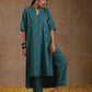 trueBrowns Deep Sea Gold Cotton Relaxed High-Low Kurta Set | Swadesiicart