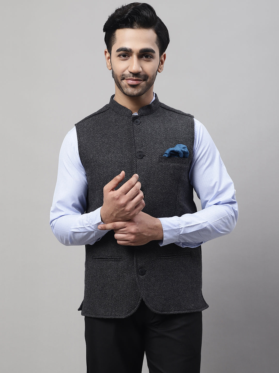 Even Apparels Men's Grey Pure Wool Nehru Jacket | Swadesiicart