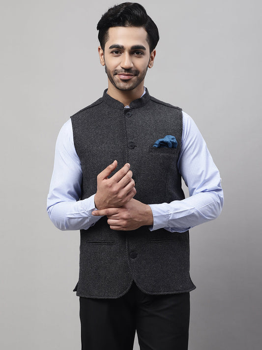 Even Apparels Men's Grey Pure Wool Nehru Jacket | Swadesiicart