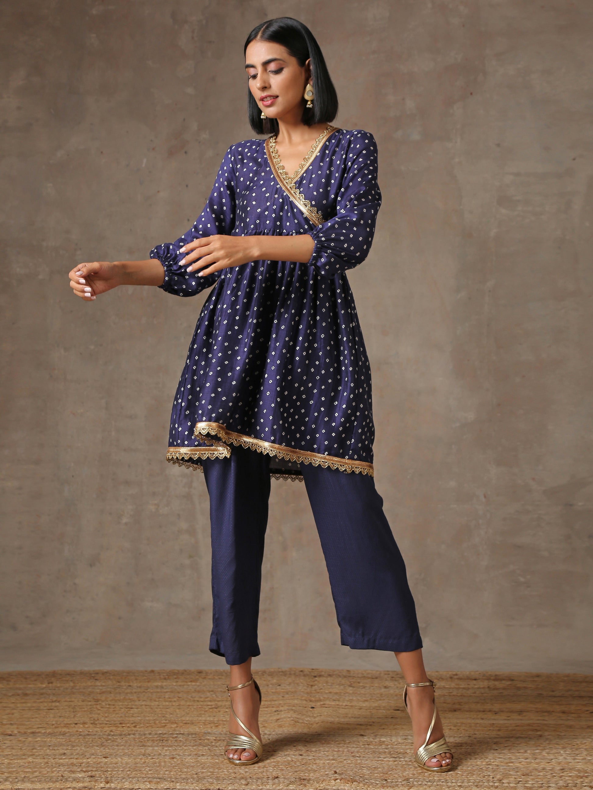 trueBrowns Blue Bandhani Printed Silk Co-Ord Set - Swadesiicart