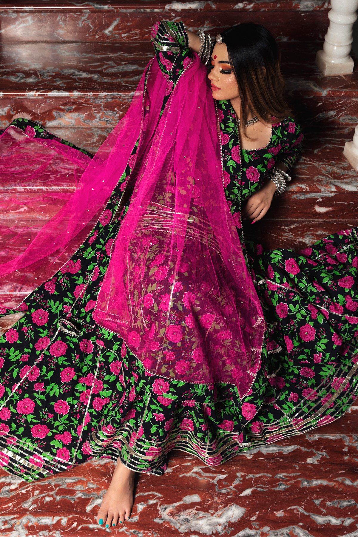 Pomcha Jaipur Gulmohar Cotton Hand Block Skirt Set | Swadesiicart