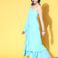 InWeave Women's Sky Blue Mirror Work One Shoulder Kurta Set - Swadesiicart