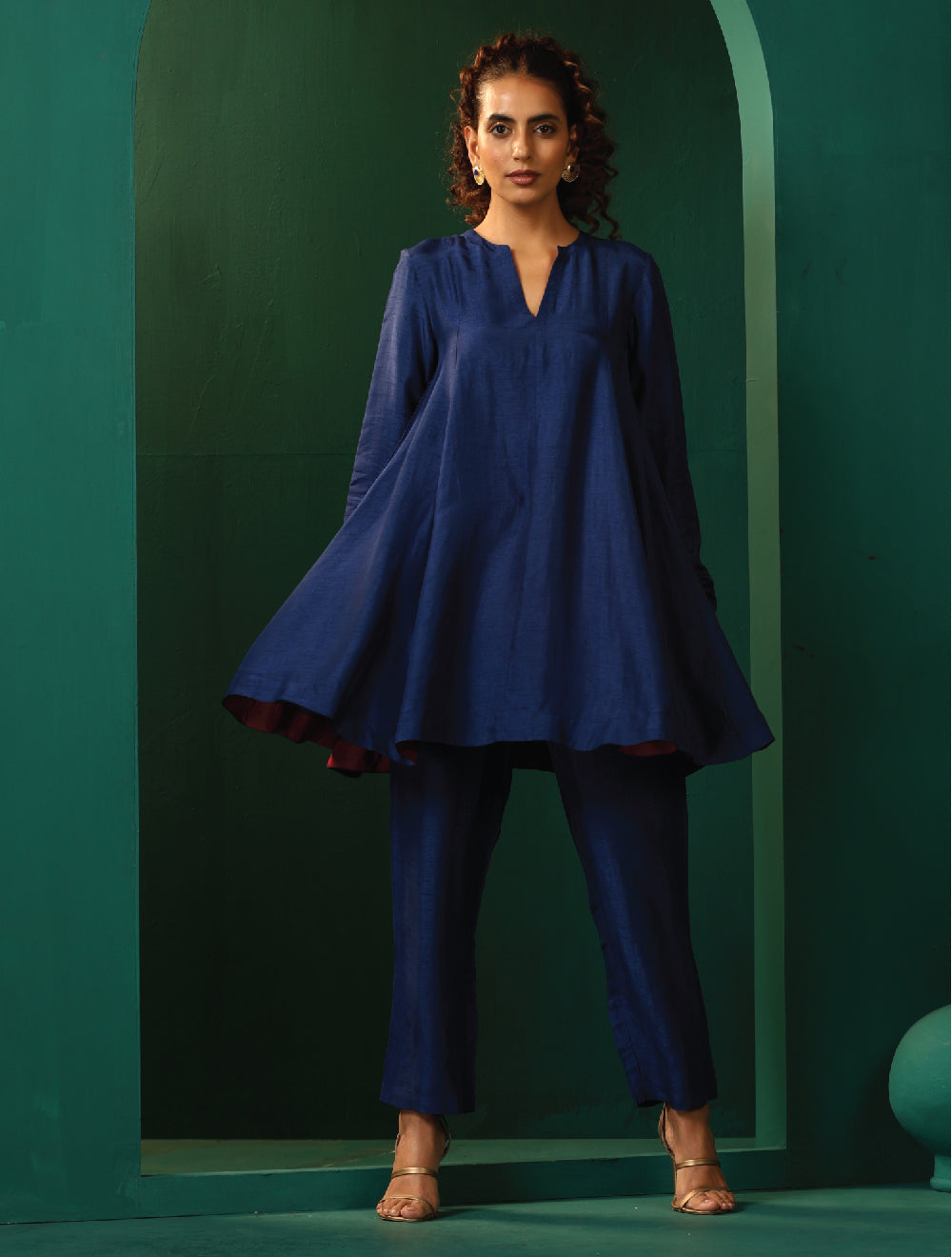 trueBrowns Blue Silk Flared Co-ord Set - Swadesiicart