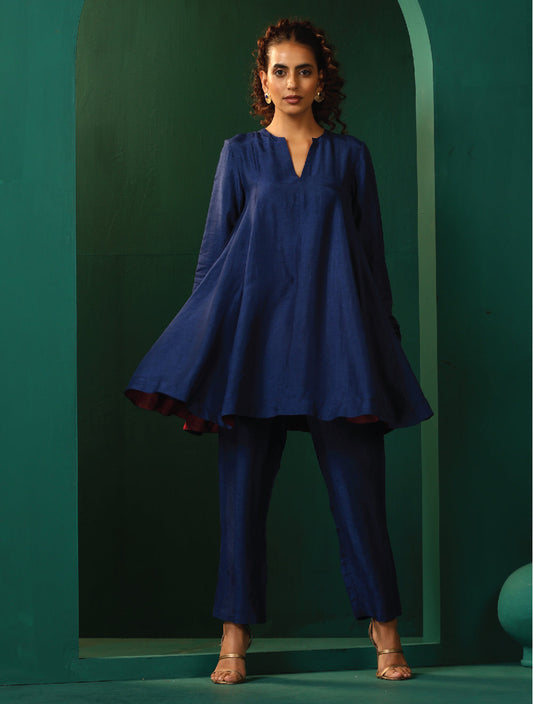 trueBrowns Blue Silk Flared Co-ord Set - Swadesiicart