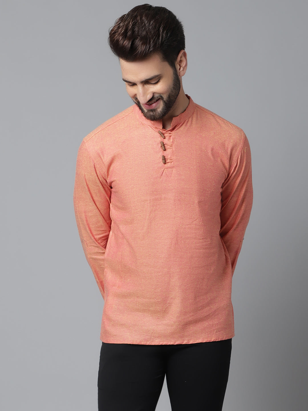 Even Apparels Orange Pure Cotton Kurta With Band Collar | Swadesiicart