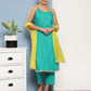 InWeave Women's Teal Lace Work Straight Strappy Kurta Set With Lime Green Chiffon Dupatta - Swadesiicart