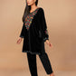 trueBrowns Black Velvet Embroidered Co-ord Set - Swadesiicart