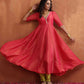 trueBrowns Hot Pink Tissue Flared Anarkali Kurta Set | Swadesiicart
