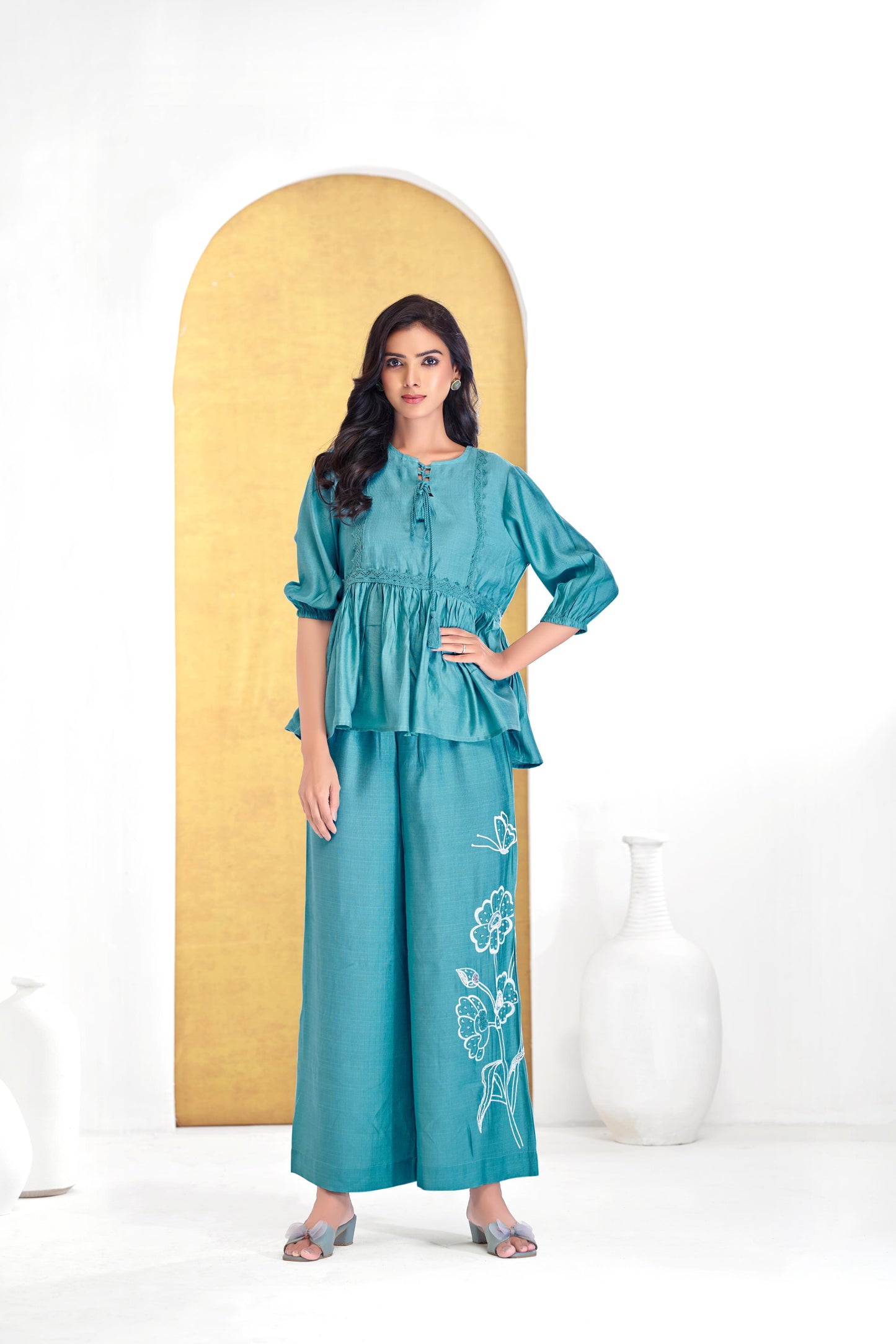BulBul Nira Iceblue Co-Ord Set - Swadesiicart