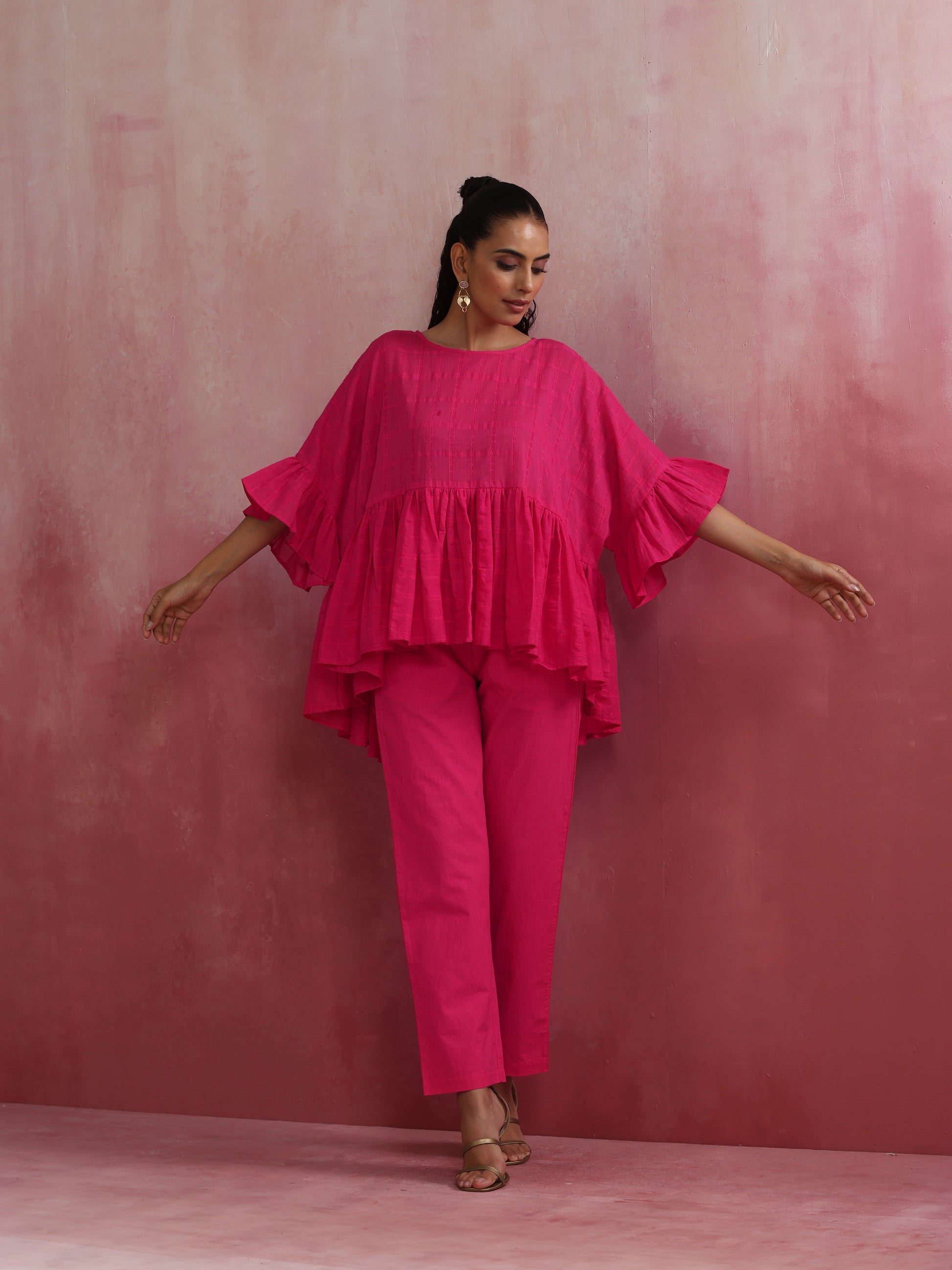 trueBrowns Pink Cotton Dobby Co-ord set - Swadesiicart