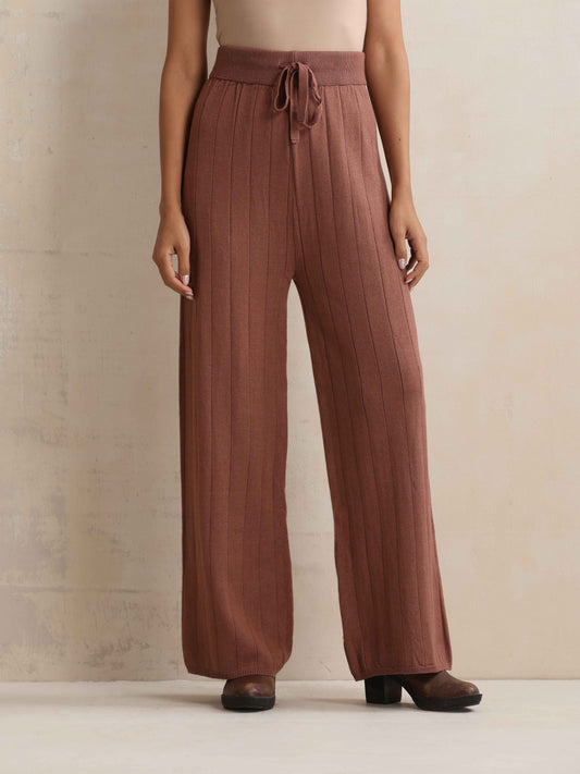 trueBrowns Peach Woollen Flared Pants | Swadesiicart