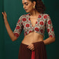 trueBrowns Ivory Red Circle Floral Muslin Silk Printed Deep V-Neck Blouse | Swadesiicart
