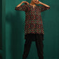 trueBrowns Black Ikat Muslin Silk Printed High Low Co-ord Set - Swadesiicart
