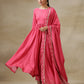 trueBrowns Pink Bandhani Printed Silk Anarkali Kurta Pant Dupatta Set | Swadesiicart