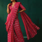 trueBrowns Rani Pink Cotton Silver Lurex Striped Ready to Wear Saree | Swadesiicart