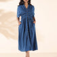 trueBrowns Blue Cotton Dobby Dress | Swadesiicart