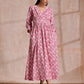 trueBrowns Pink Overall Floral Block Print Cotton Wrap Dress | Swadesiicart