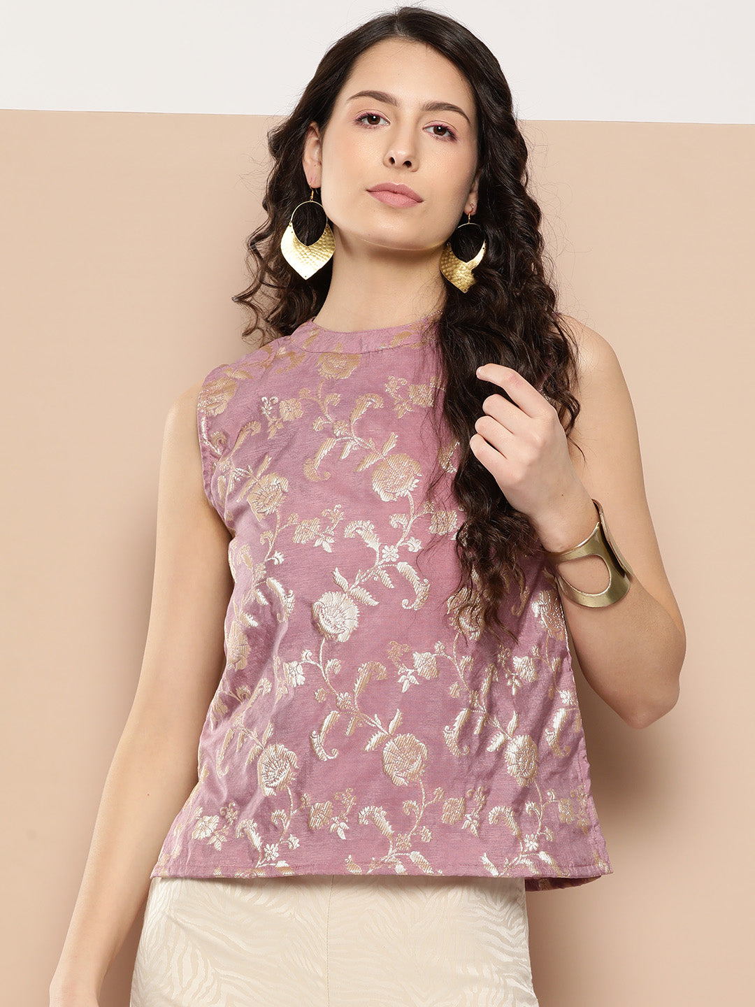 InWeave Women's Mauve Brocade Halter Top - Swadesiicart