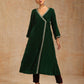 trueBrowns Green Velvet Embroidered Angrakha Kurta | Swadesiicart
