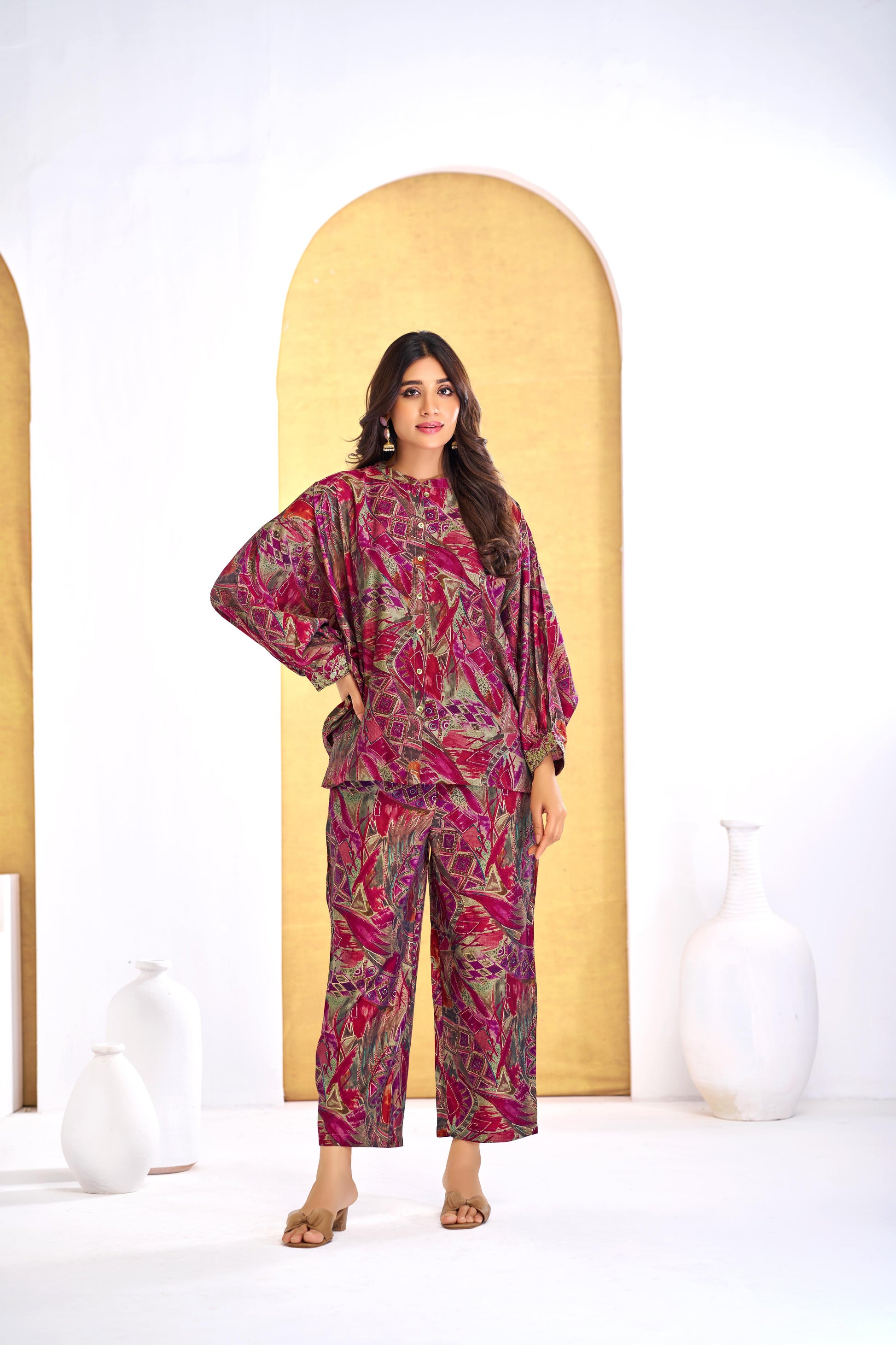 BulBul Mehzabin Red Co-Ord Set - Swadesiicart