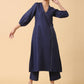 trueBrowns Cotton Linen Dark Blue Kurta Pant Set | Swadesiicart