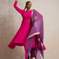 trueBrowns Pink Crinkle Anarkali Kurta Pant Dupatta Set | Swadesiicart