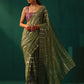 trueBrowns Sage Green Cotton Silver Lurex Striped Ready to Wear Saree | Swadesiicart
