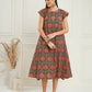 InWeave Women's Green Red Mughal Kalamkari A Line Dress - Swadesiicart