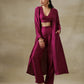 trueBrowns Purple Textured Silk Overlay Jacket Blouse Pant Set | Swadesiicart