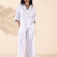 trueBrowns White Cotton Dobby V-Neck Co-ord Set - Swadesiicart